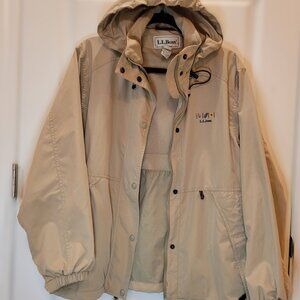 Vintage L.L. Bean Hooded Windbreaker Jacket Tan Embroidered Flower/Leaf/Sun Med